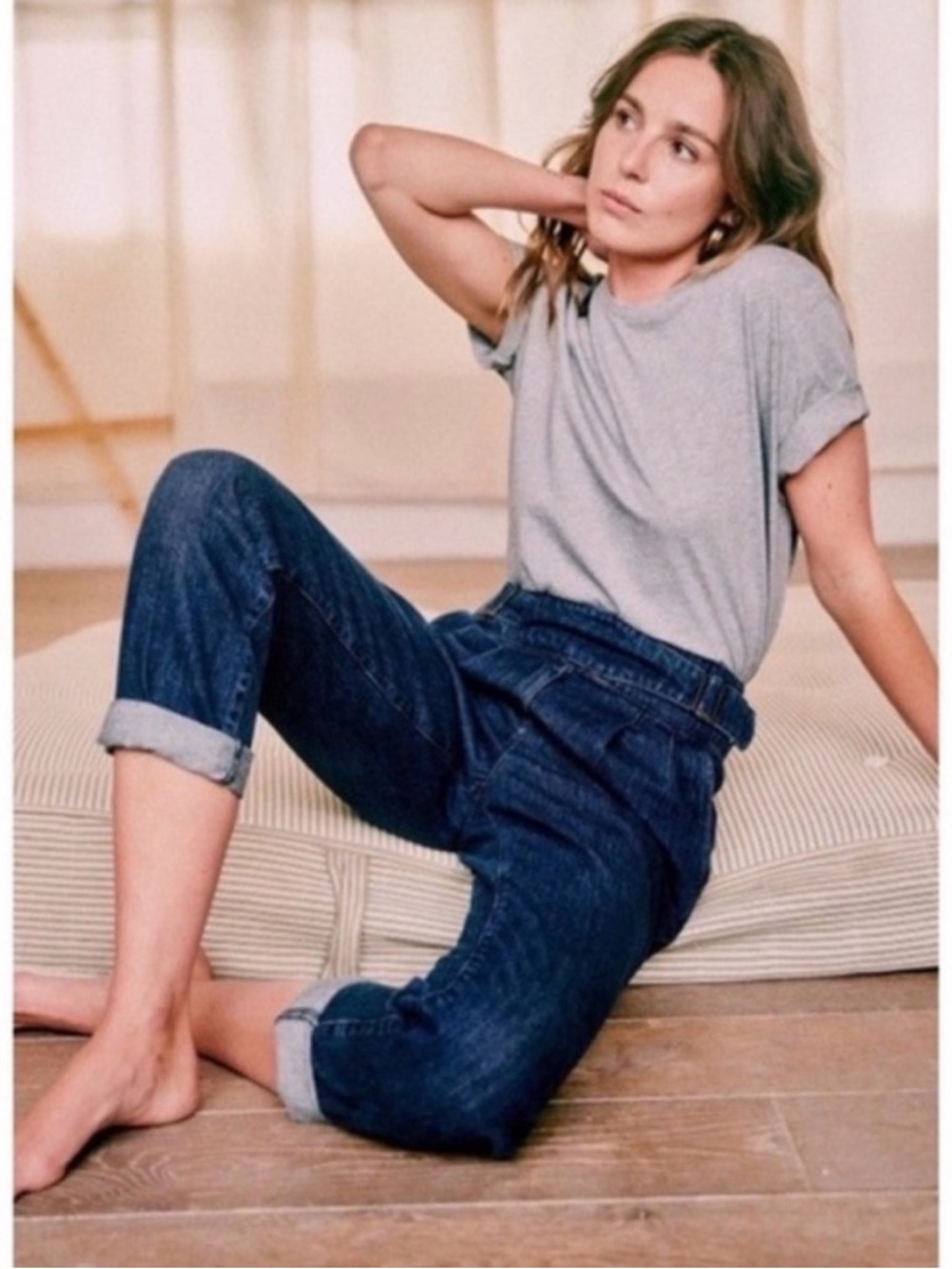 Sezane Francky high rise blue denim trousers jeans size 2